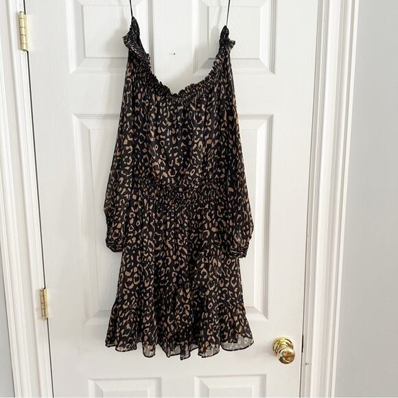 NWT FATE Leopard Off the Shoulder Dress SMALL S Brown Black Animal Print - Picture 5 of 13